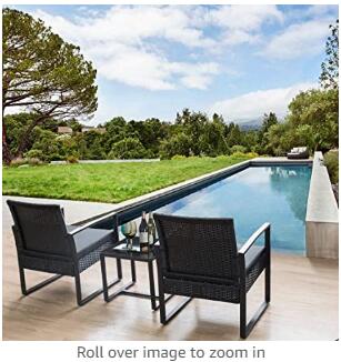 Flamaker 3 Pieces Patio Set Outdoor Wicker Patio Furniture Sets Modern Bistro Set Rattan Chair Conversation Sets with Coffee Table for Yard and Bistro (Black)