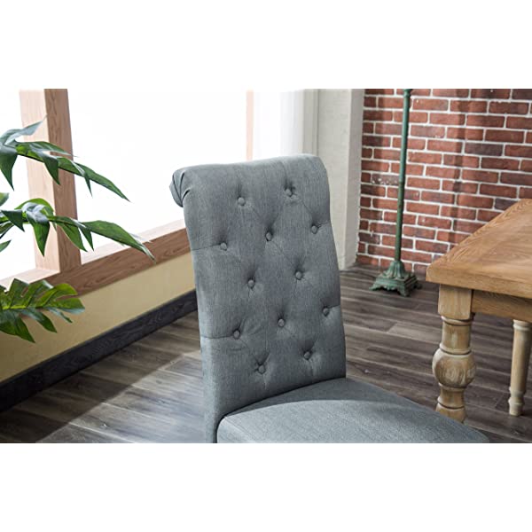 Roundhill Furniture Habitanian 6-Piece White Wash Dining Set with Tufted Chairs and Bench, Beige