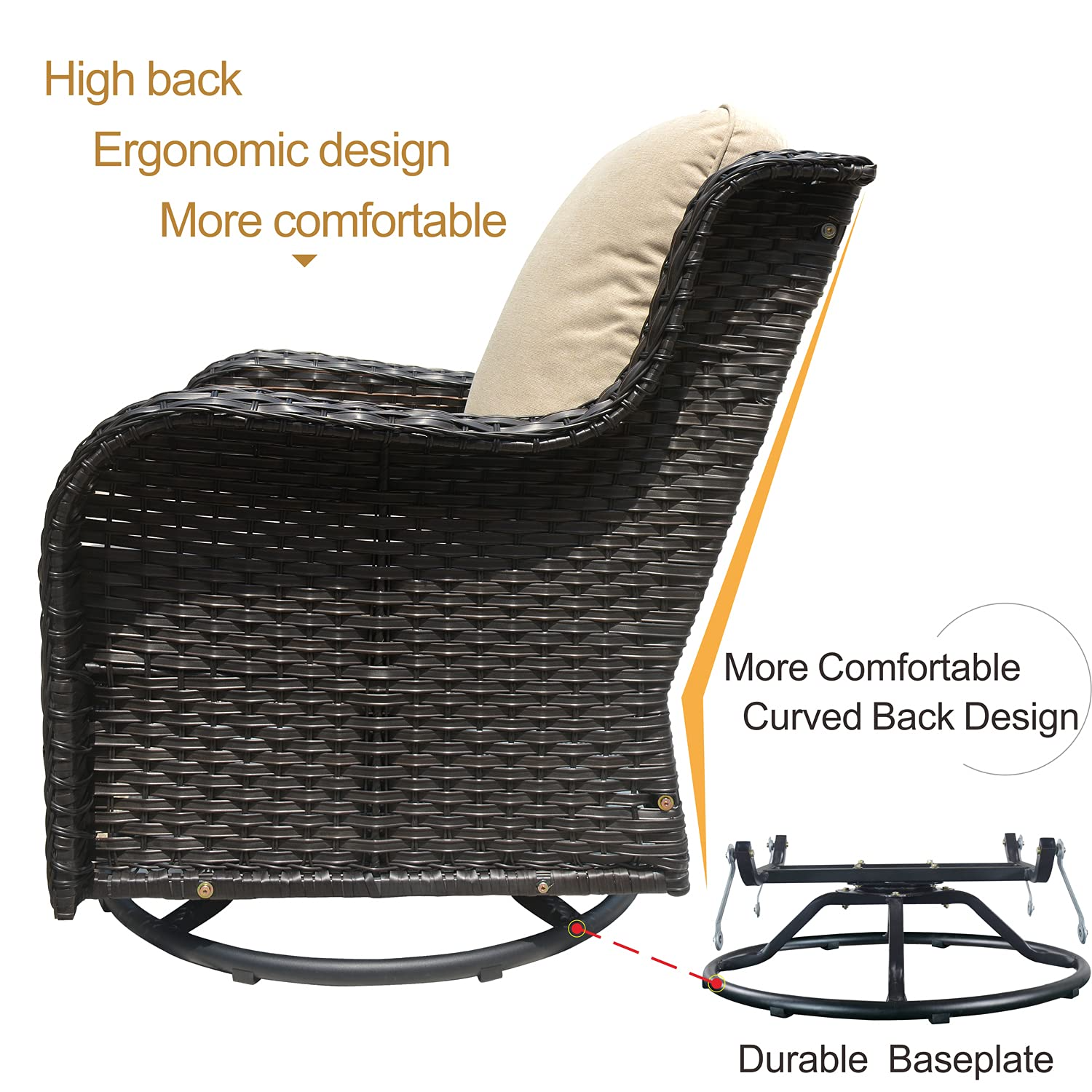 【Furniture】Patio Chair Outdoor Wicker Swivel Rocker Patio Chairs Set of 2 & Matching Side Table