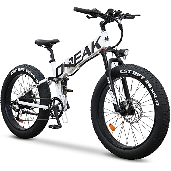 Opeak Ebike Foldable Electric Bike 750W High Speed Motor, 12AH Removable 48V Ebike Battery, 8 Speed, 26’’4.0 Fat Tire Electric Bike Folding Ebikes for Adults, E Bikes for Women and Men UNIK - white