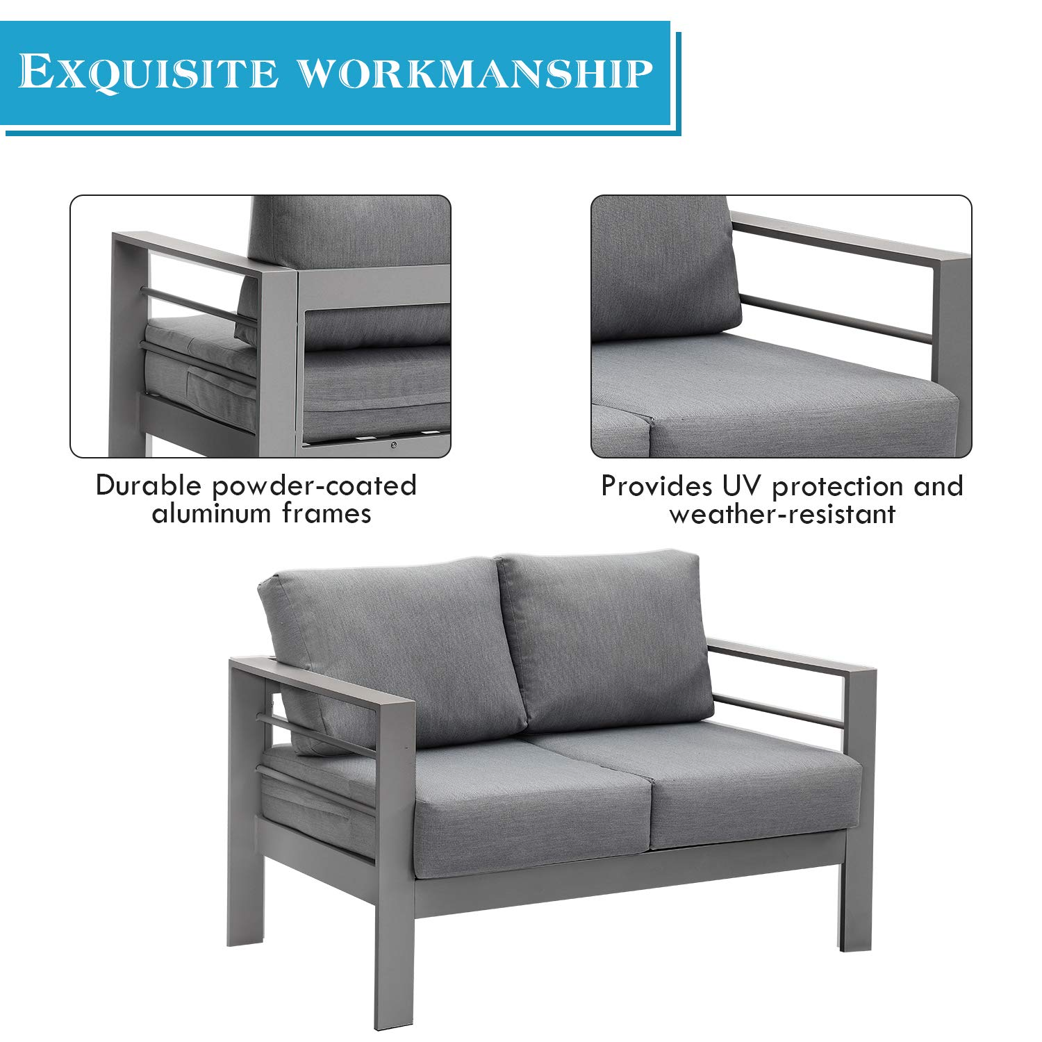 【Home&Garden】Aluminum Outdoor Patio Furniture Set, Modern Patio Conversation Sets