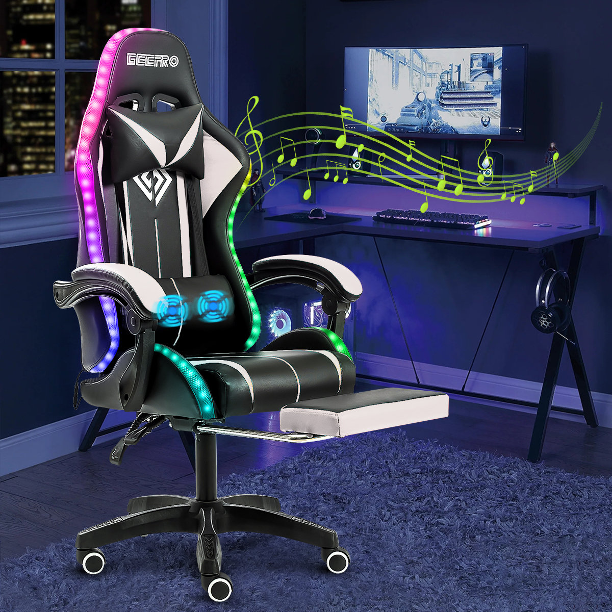 【Furniture】RGB PC & Racing Game Chair With Massage And Bluetooth