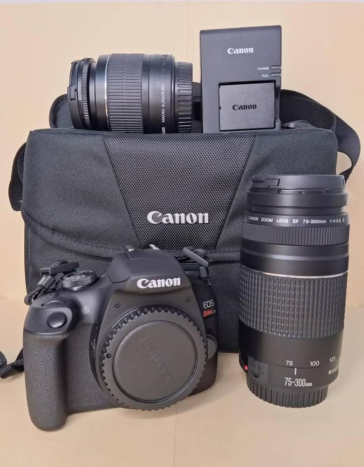 Canon EOS Rebel T7 DSLR Camera2 Lens Kit with EF18-55mm + EF 75-300mm Lens, Black