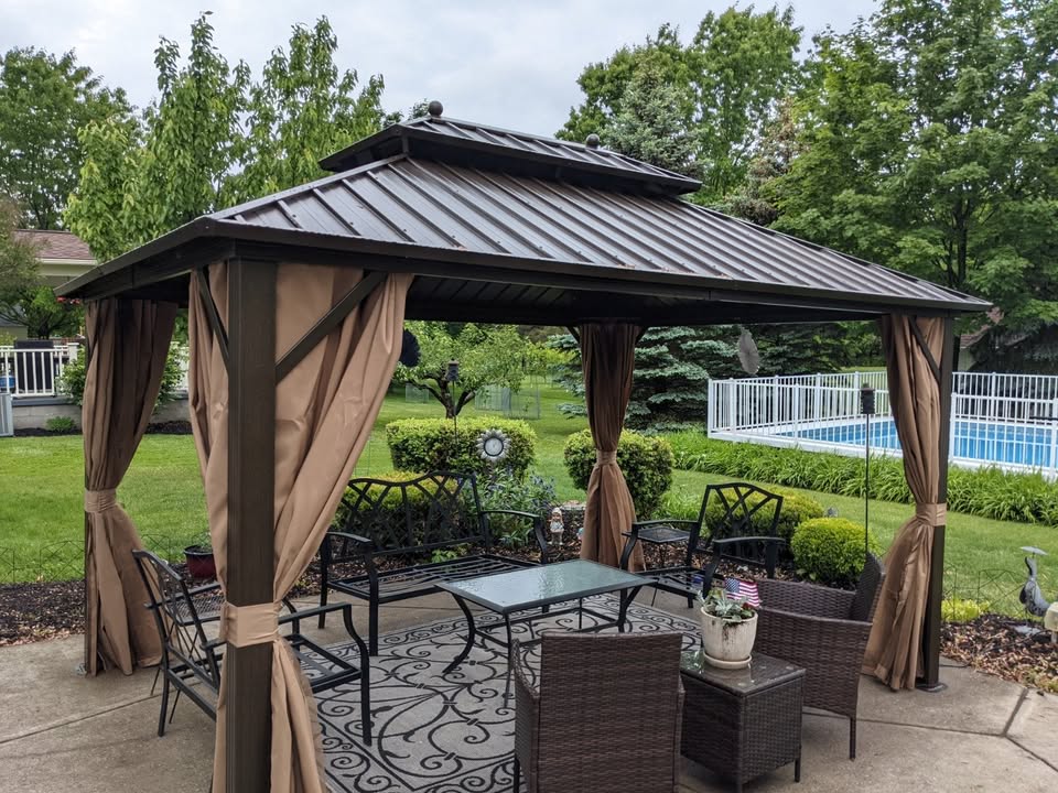10'x13' Hardtop Gazebo Galvanized Steel Outdoor Patio Gazebo Canopy Double Roof Pergolas