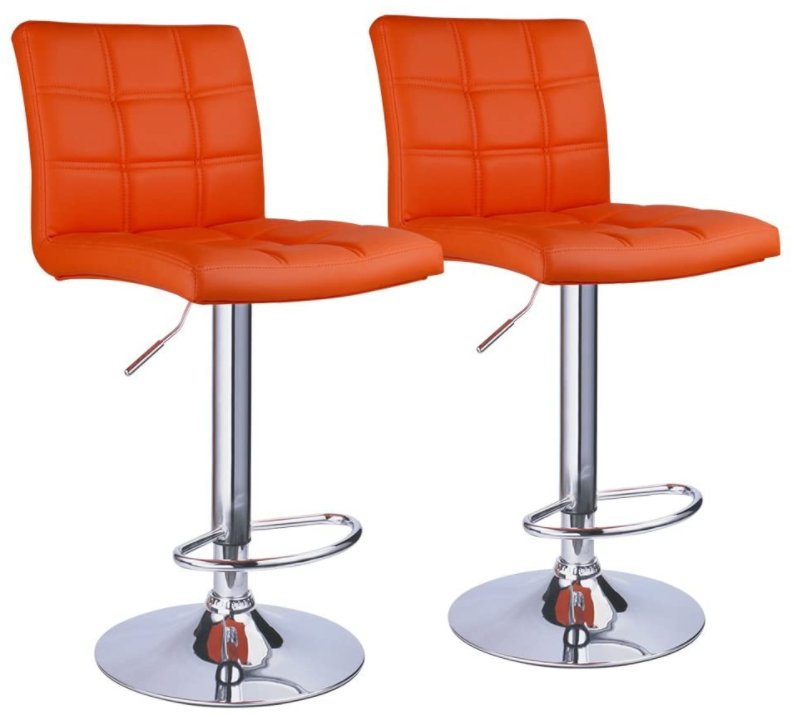 Modern Square PU Leather Adjustable Bar Stools with Back,Set of 2,Counter Height Swivel Stool by Leopard (Black)