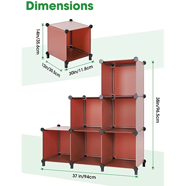 Puroma Cube Storage Organizer 6-Cube Closet Storage Shelves with Wooden Mallet DIY Closet Cabinet Bookshelf Plastic Square Organizer Shelving for Home, Office, Bedroom - Black Black Medium