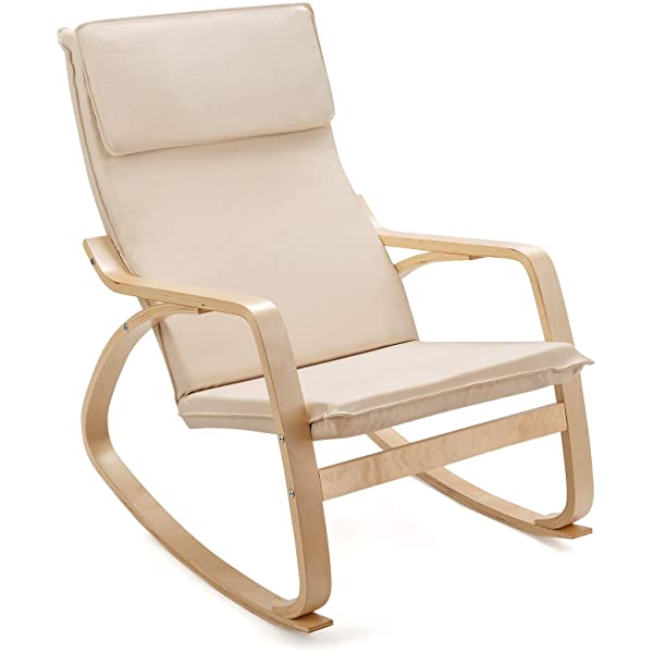 Giantex Rocking Chair with Removable Upholstered Cushion, Stable Wooden Frame Relaxing Modern Leisure Armchair Suitable for Living Room, Bedroom, Balcony, Nursery Room Ergonomic Chair(1, Beige) 1 Beige