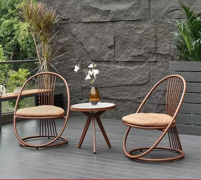 【Home&Garden】Outdoor balcony table and chair patio outdoor waterproof small cane chair