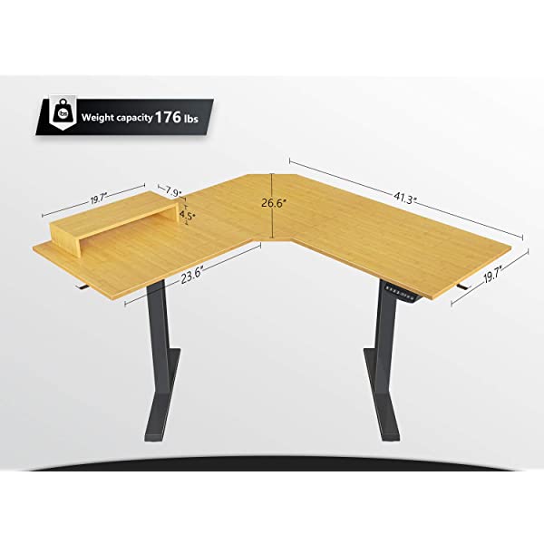FEZIBO Dual Motor L-Shaped Electric Standing Desk, 48 Inches Height Adjustable Corner Desk, Full Sit Stand Home Office Table with Splice Board, Black Frame/Rustic Brown Top