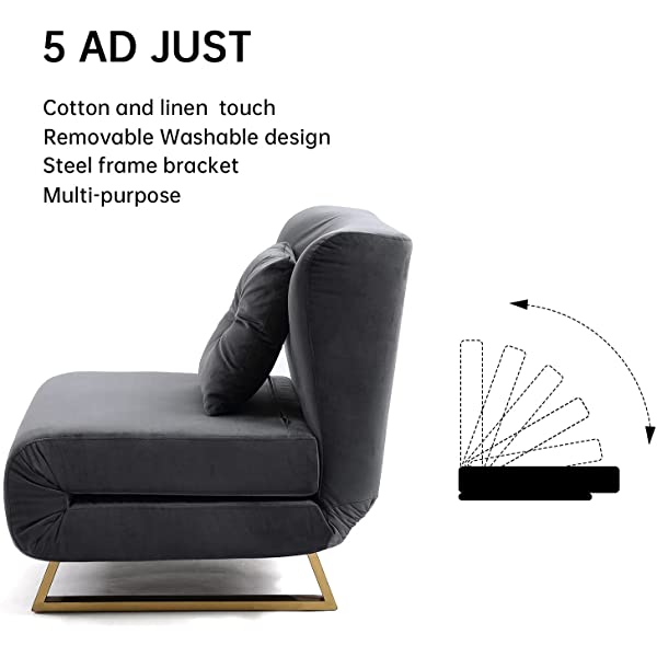 Aixsponsa Convertible Folding Sofa Bed,Modern Multi Function Sleeper Sofa,Breathable Linen Metal Frame Small Futon Sofa Bed for Living Room,Grey