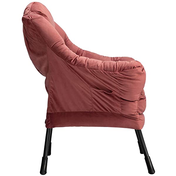 AbocoFur Modern Large Cotton Fabric Lazy Chair，Accent Contemporary Lounge Chair, Single Steel Frame Leisure Sofa Chair with Armrests and A Side Pocket, Beige