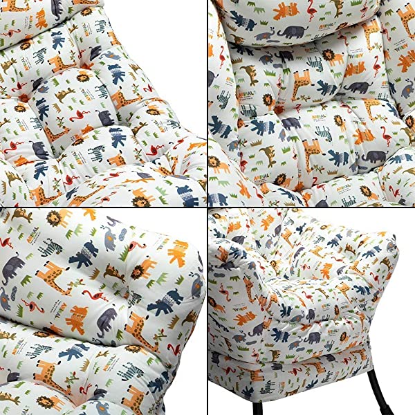 AbocoFur Modern Large Cotton Fabric Lazy Chair，Accent Contemporary Lounge Chair, Single Steel Frame Leisure Sofa Chair with Armrests and A Side Pocket, Beige