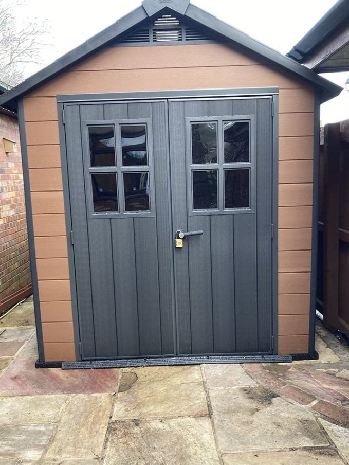 Keter Newton plastic garden storage shed, brown, 2.2 x 2.13 m