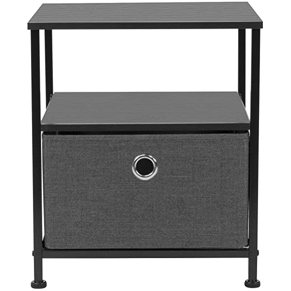 Sorbus Nightstand 1-Drawer Shelf Storage- Bedside Furniture & Accent End Table Chest for Home, Bedroom, Office, College Dorm, Steel Frame, Wood Top, Easy Pull Fabric Bins (Rustic Wood)