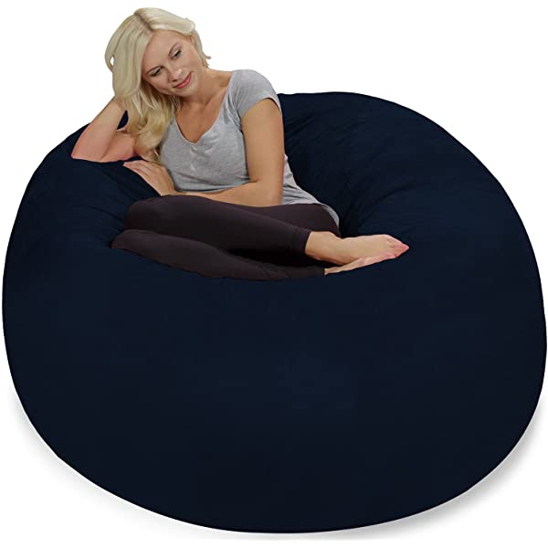 Chill Sack Bean Bag Chair: Giant 5' Memory Foam Furniture Bean Bag - Big Sofa with Soft Micro Fiber Cover - Navy Microsuede - Navy