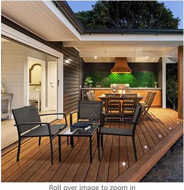 Devoko 4 Pieces Patio Furniture Set Outdoor Garden Patio Conversation Sets Poolside Lawn Chairs with Glass Coffee Table Porch Furniture (Grey)