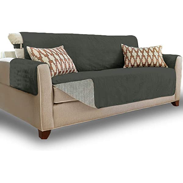 Gorilla Grip original soft suede sofa cover, XL size, 70 inches seat width, patent non-slip durable furniture cover, with shoulder strap, washable dog, children, pet sofa cover, dark gray 70