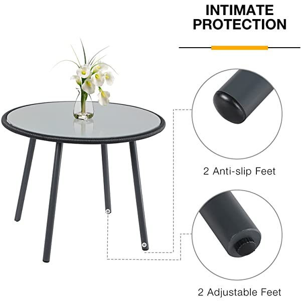 OC Orange-Casual 5 Pieces Patio Conversation Set, Outdoor Furniture Set, All-Weather Wicker Chairs with Round Glass Top Table and 4 Chairs, for Garden,Backyard, Indoor Outdoor Use, Yellow