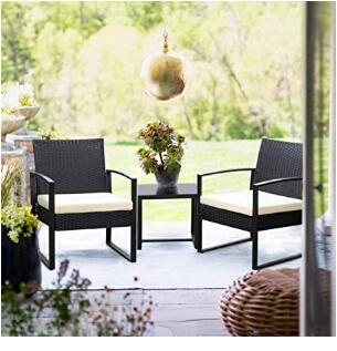 Flamaker 3 Pieces Patio Set Outdoor Wicker Patio Furniture Sets Modern Bistro Set Rattan Chair Conversation Sets with Coffee Table for Yard and Bistro (Black)