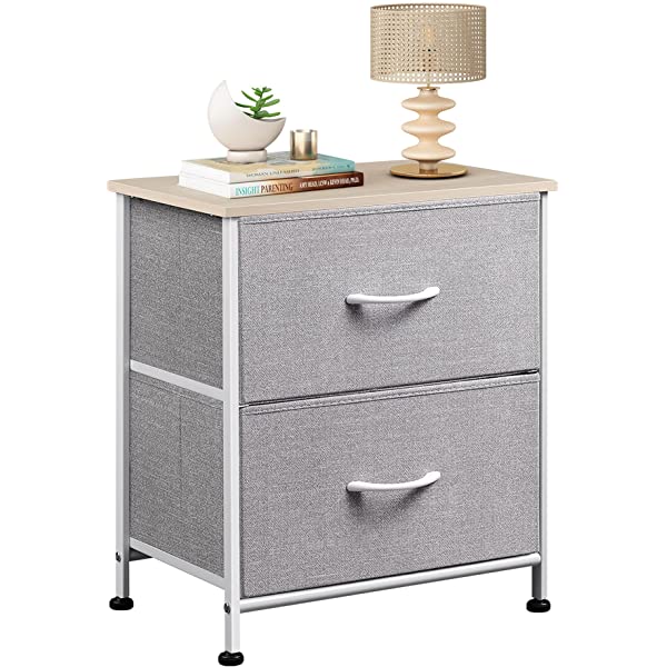 WLIVE Nightstand with 2 Fabric Drawers, Bedside Furniture & End Table Dresser for Bedroom, Living Room, Steel Frame, Wood Top, Easy Pull Handle Charcoal Gray