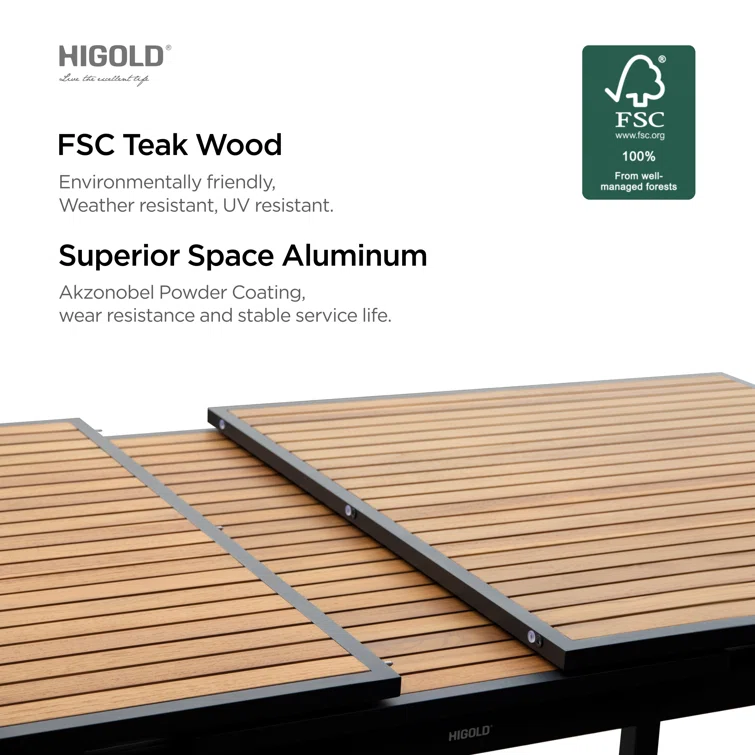 Heck Rectangular 8 - Person Outdoor Dining Set with Extension Teak Tabletop