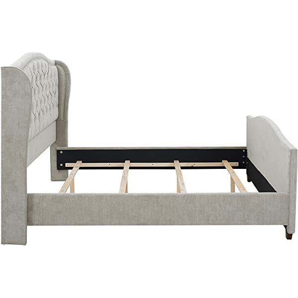 Jennifer Taylor Home Marcella Collection Queen Wingback Tufted Hand-Applied Nail Heads Upholstered Bed, Antique White Antique White Queen