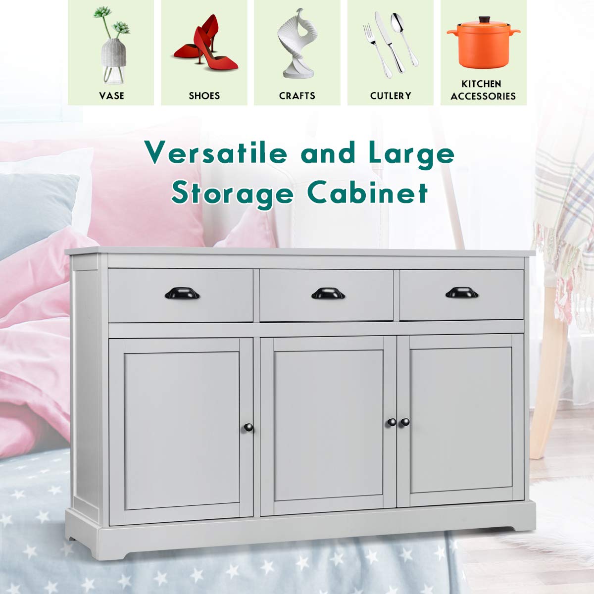 【Furniture】Sideboard Buffet Server Storage Cabinet Console Table Home Kitchen Dining Room Furniture