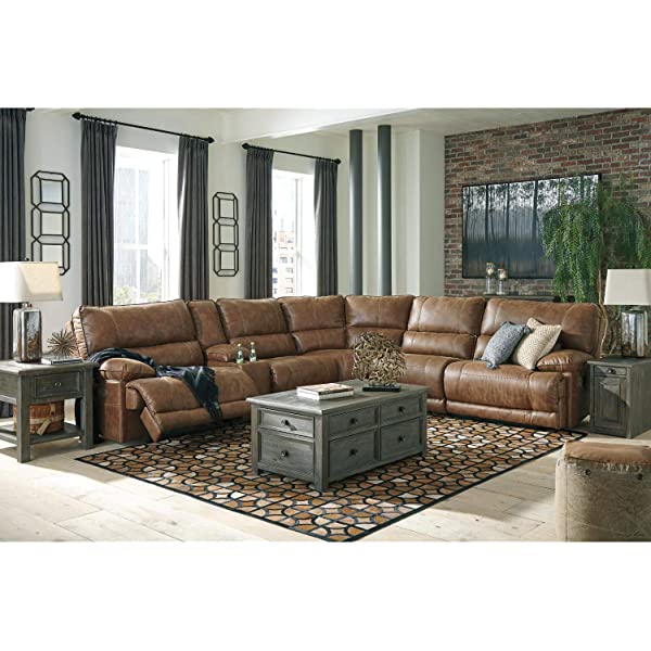 Signature Design by Ashley Tyler Creek Rustic Chair Side End Table with Pull-Out Tray & USB Ports, Brown Blackish Brown Table