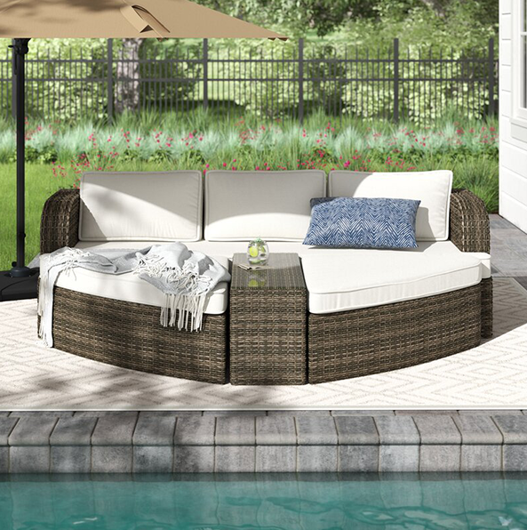 88.98” Long Chaise Lounge Set with Cushions and Table