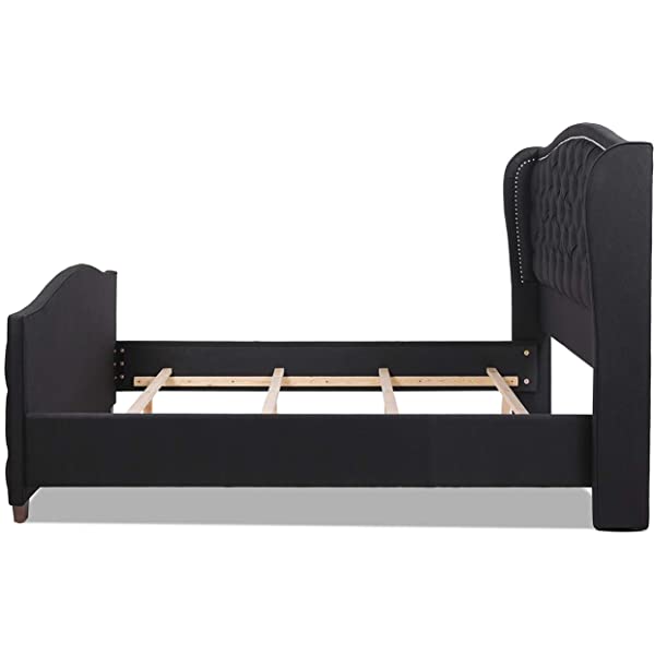 Jennifer Taylor Home Marcella Collection Queen Wingback Tufted Hand-Applied Nail Heads Upholstered Bed, Antique White Antique White Queen