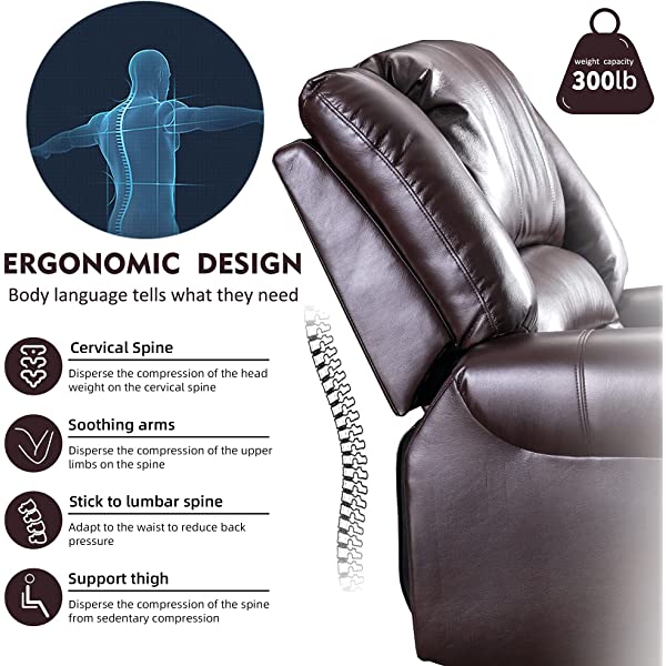 CANMOV Leather Recliner Chair, Classic and Traditional Manual Recliner Chair with Comfortable Arms and Back Single Sofa for Living Room, Nut Brown