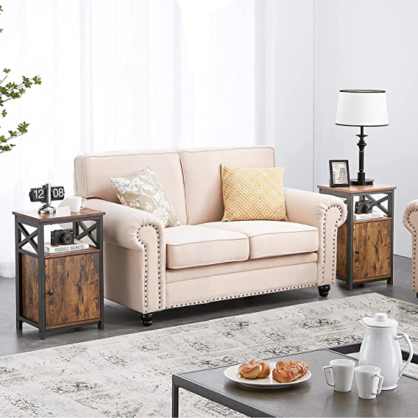 VECELO Modern Versatile Nightstands X-Design Side End Table Night Stand Storage Shelf with Bin Drawer for Living Room Bedroom, Brown+Black Brown+black Modern