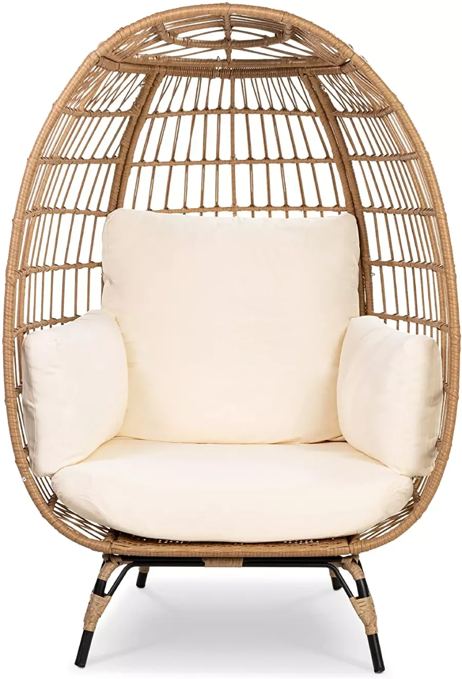 BEST CHOICE PRODUCTS WICKER EGG CHAIR, OVERSIZED INDOOR OUTDOOR LOUNGER FOR PATIO, BACKYARD, LIVING ROOM W/ 4 CUSHIONS, STEEL FRAME, 440LB