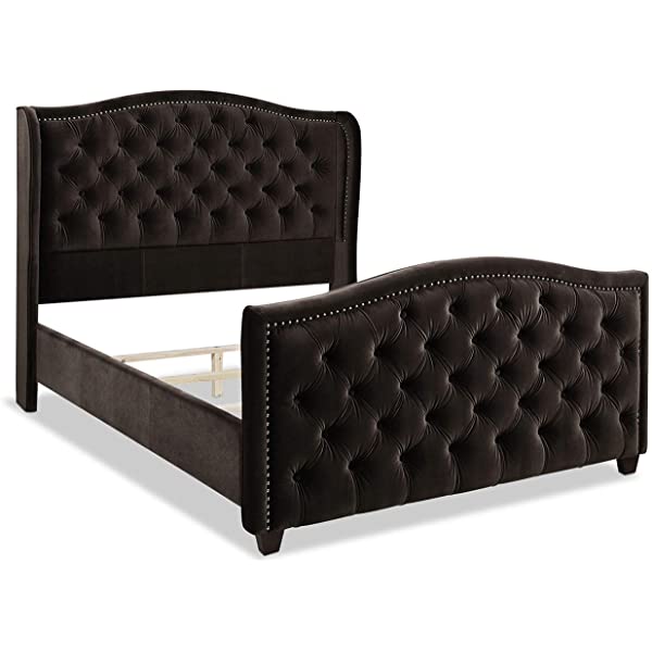 Jennifer Taylor Home Marcella Collection Queen Wingback Tufted Hand-Applied Nail Heads Upholstered Bed, Antique White Antique White Queen