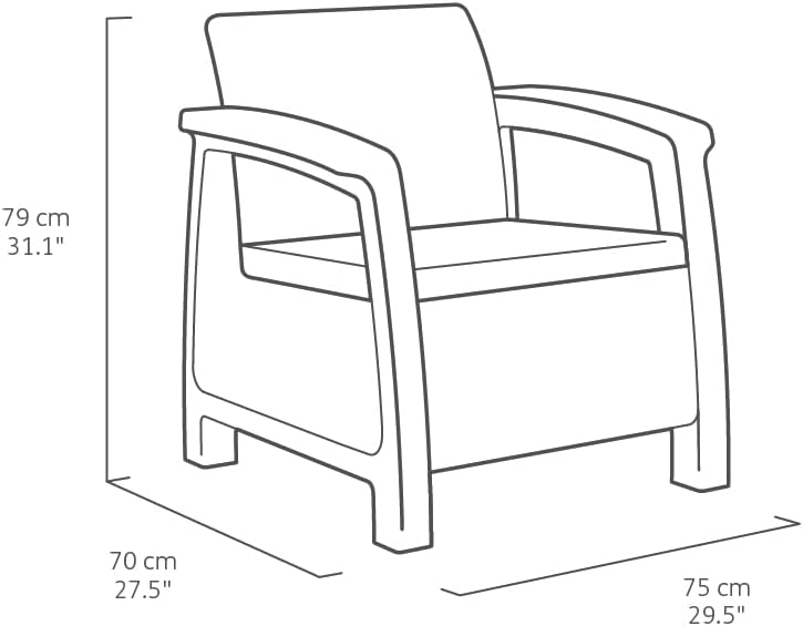 Keter GF06784 Corfu Outdoor 4 Seater Rattan Sofa Furniture Set with Accent Table - Graphite with Cream/Mushroom Cushions