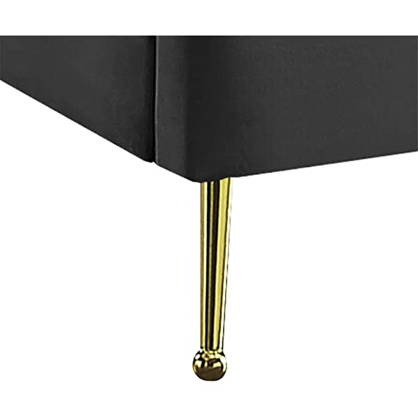 Meridian Furniture Lily Collection Modern | Contemporary Velvet Upholstered Bed with Deep Channel Tufting and Custom Gold Steel Legs, Queen, Cream Cream Queen