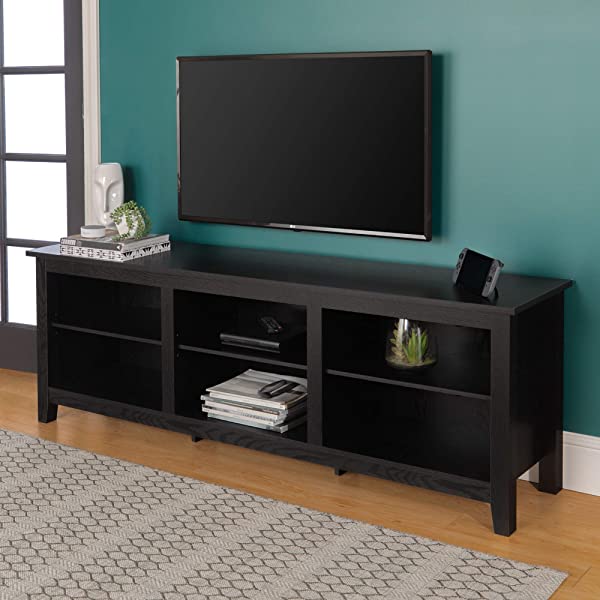 Walker Edison Wren Classic 4 Cubby TV Stand for TVs up to 65 Inches, 58 Inch, Black Black 58 InchTV Stand