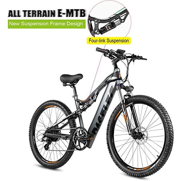 Electric Mountain Bikes for Adults 27.5'' Electric Bicycle, Hydraulic Brakes, 500W Ebike with13ah Removable Lithium Battery Moped Cycle, Full Suspension E-MTB, Professional 9-Speed Gears GREY