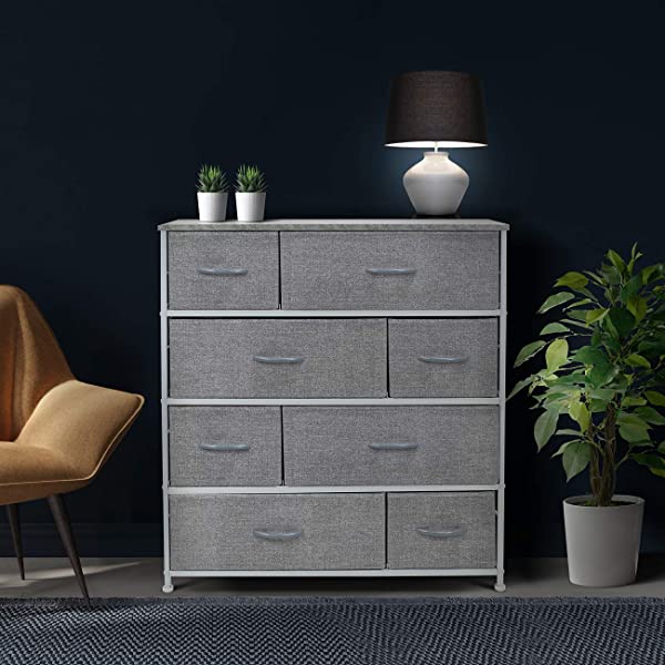 Sorbus Dresser with 8 Drawers - Furniture Storage Chest Tower Unit for Bedroom, Hallway, Closet, Office Organization - Steel Frame, Wood Top, Easy Pull Fabric Bins (White)