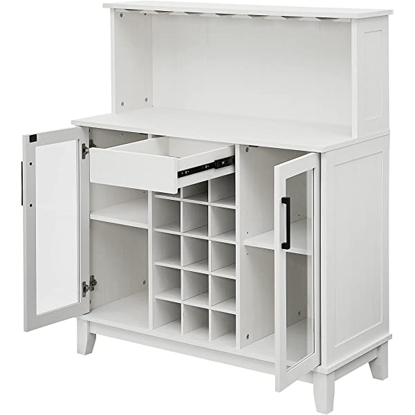 Bar Cabinet with Wine Rack and Glass Doors (Grey wash- Solid)