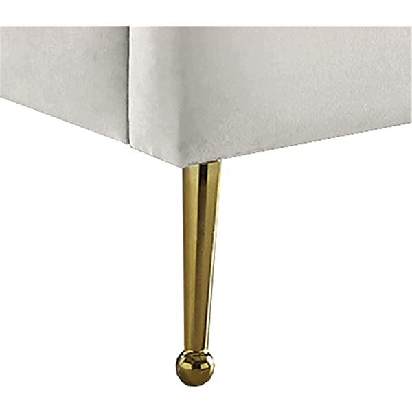 Meridian Furniture Lily Collection Modern | Contemporary Velvet Upholstered Bed with Deep Channel Tufting and Custom Gold Steel Legs, Queen, Cream Cream Queen