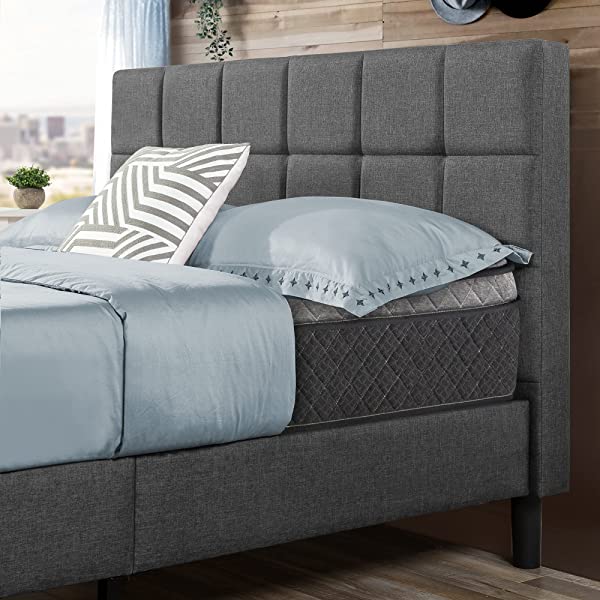 ZINUS Lottie Upholstered Platform Bed Frame / Mattress Foundation / Wood Slat Support / No Box Spring Needed / Easy Assembly, Grey, Queen Grey Queen Standard