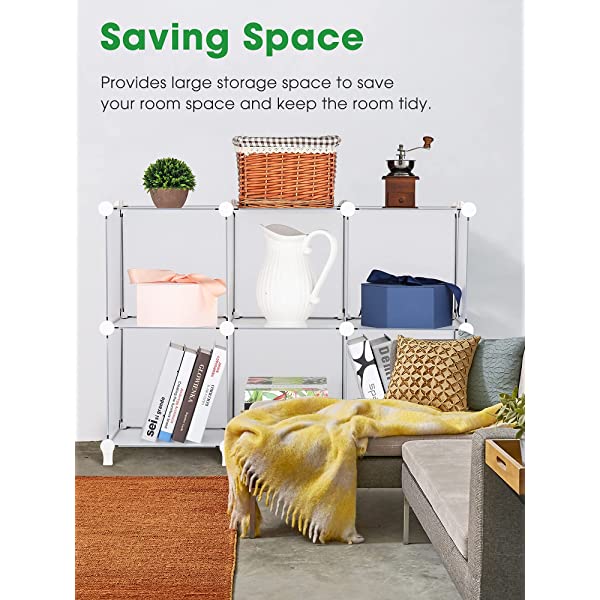 Puroma Cube Storage Organizer 6-Cube Closet Storage Shelves with Wooden Mallet DIY Closet Cabinet Bookshelf Plastic Square Organizer Shelving for Home, Office, Bedroom - Black Black Medium