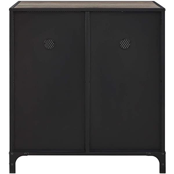 Walker Edison Malcomb Urban Industrial Metal Mesh Double Door Rolling Bar Cabinet, 33 Inch, Rustic Oak Rustic Oak 33 Inch