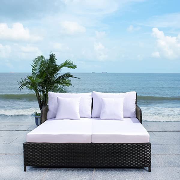 Safavieh Outdoor Collection Cadeo Brown Cushion Daybed PAT7500C, Grey/White