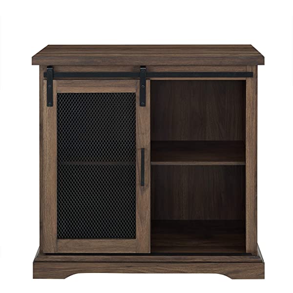 Walker Edison Beaumont Modern Farmhouse Sliding Slat Door Storage Cabinet, 32 Inch, White Oak White Oak Groove Door Cabinet