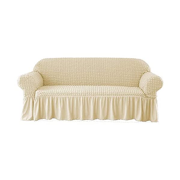 skyfiree Couch Cover Gray Sofa Slipcover Universal High Stretch Couch Cover 1 Piece Soft Sofa Cover for 3 Cushion Couch Elastic Durable Furniture Protector with Skirt 3 Seater Grey