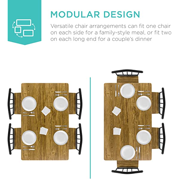 Best Choice Products 5-Piece Metal and Wood Indoor Modern Rectangular Dining Table Furniture Set for Kitchen, Dining Room, Dinette, Breakfast Nook w/ 4 Chairs - Brown