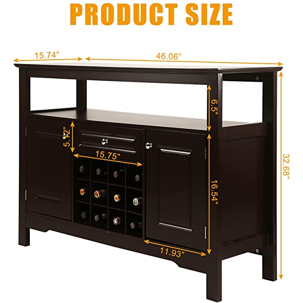 Apepro Sideboard Wine Cabinet Buffet Kitchen Buffet Bar Cabinet with Drawers and 12-Bottle Wine Rack, Dining Buffet Table Storage Buffet Cabinet for Living Room and Home