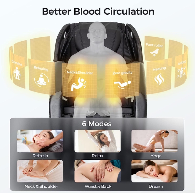 MASSAGE CHAIR RECLINER WITH ZERO GRAVITY AIRBAG MASSAGE BLUETOOTH SPEAKER FOOT ROLLER BLACK.